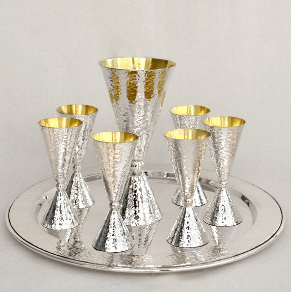 Sterling Silver Hammered Kiddush and Liquor Cups Set