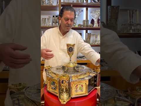 A set of goblets and three floors of plates as a Passover Seder Plate - Zion Hadad - JLuxury