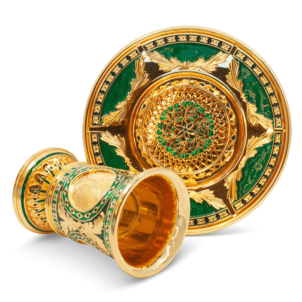 Gold and Green Kiddush cup - Zion Hadad - JLuxury