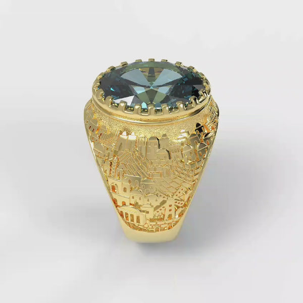 14k Gold 3D Jerusalem Gemstone Ring