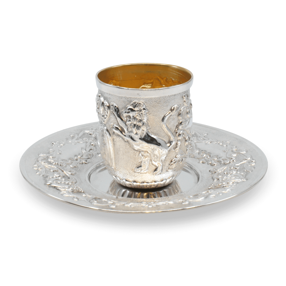 SILVER LION AND CROWNS KIDDUSH CUP SET - Zion Hadad - JLuxury
