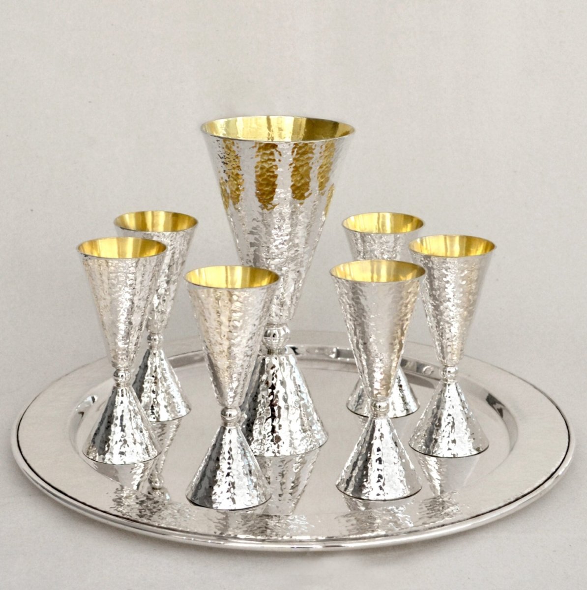 Sterling Silver Hammered Kiddush and Liquor Cups Set - Avi Nadav - JLuxury