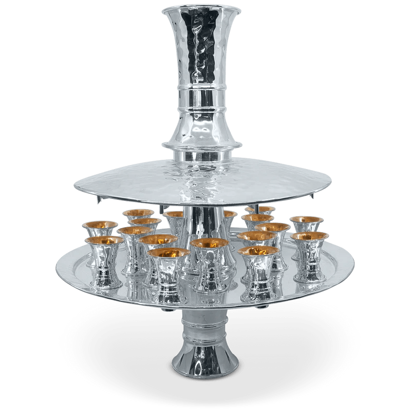 Striped Kiddush Silver Wine Fountain with Malachite Stones - Zion Hadad - JLuxury