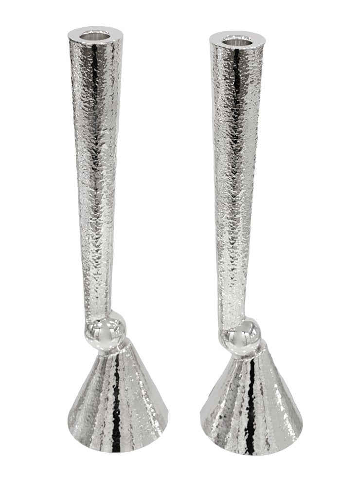 Stunning Lightly Bent Shabbat Hammered Candlesticks - Avi Nadav - JLuxury