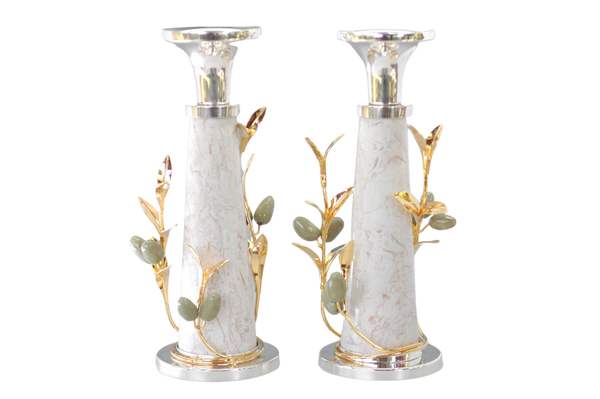 Olive and Stone Candlesticks