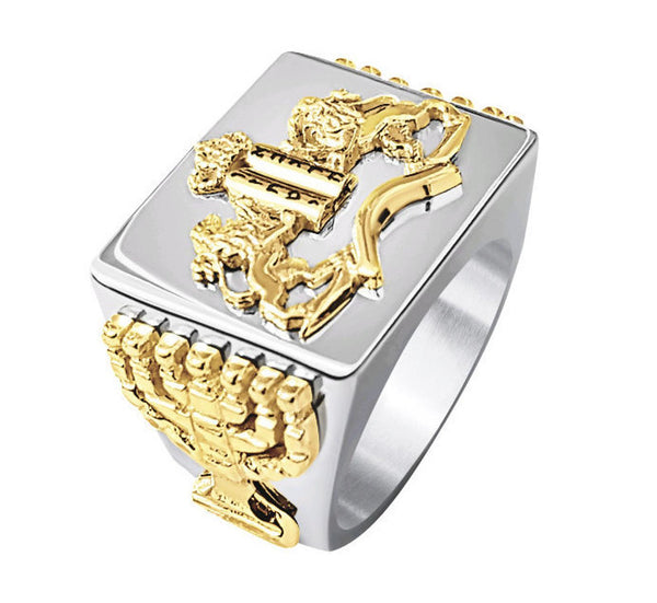 14k Gold Ten Commandments Ring, Lion of Judah