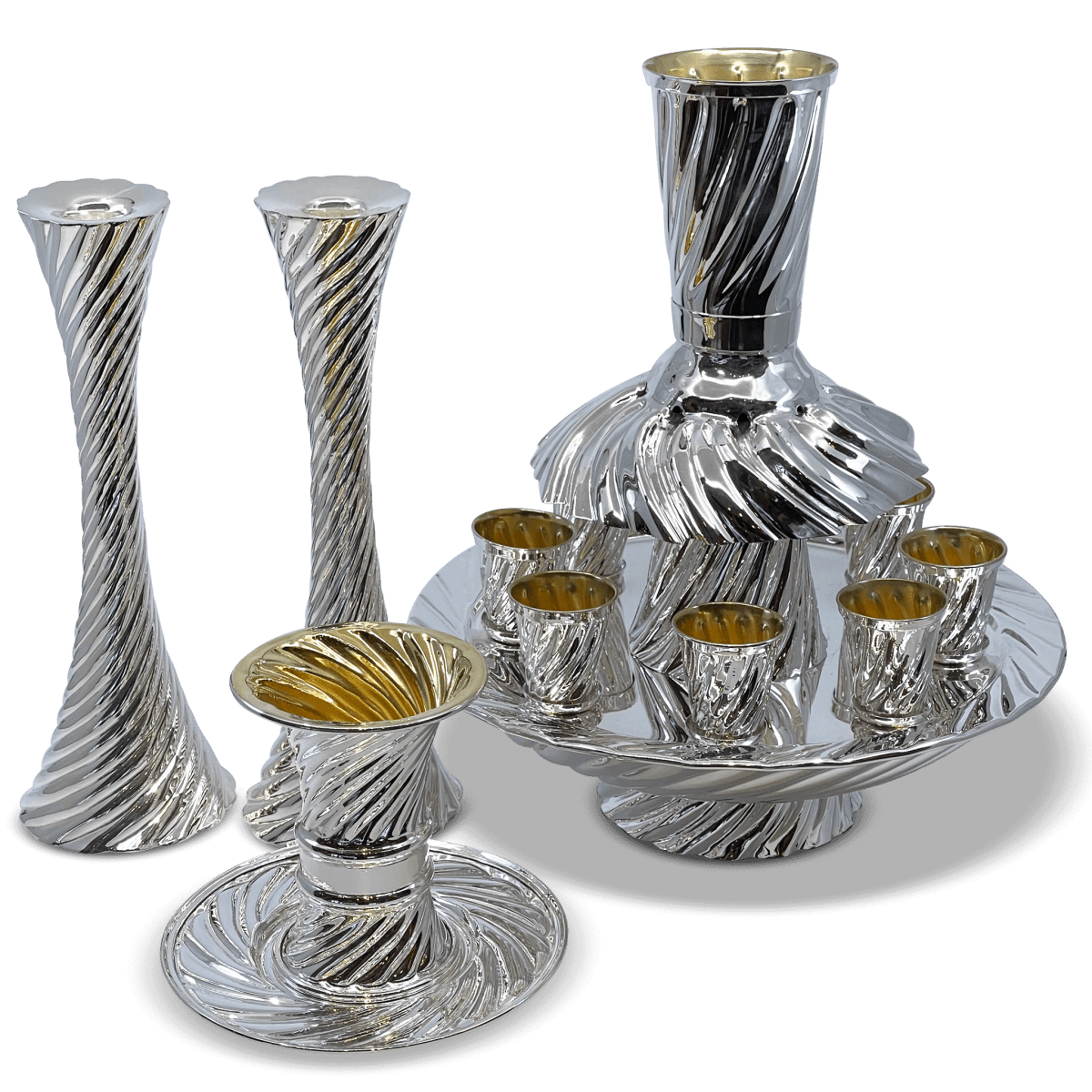 "Dalia" Spiral Silver Kiddush Cup Set - Zion Hadad - JLuxury