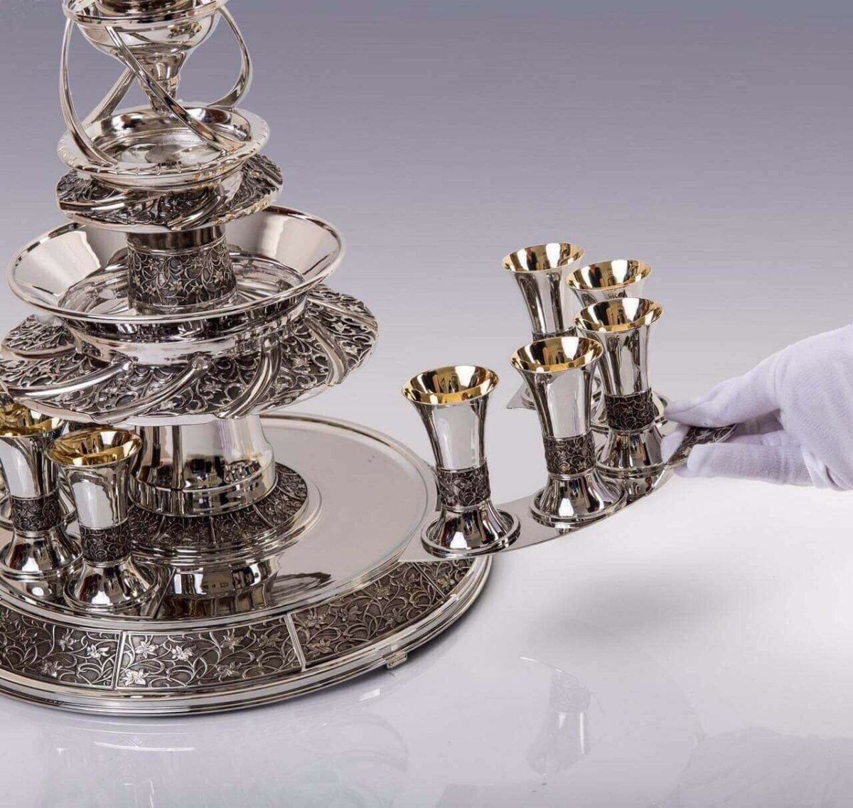 Falls Kiddush Wine Fountain Masterpiece - 10 Guests - Piece Silver Crafting By Zion Hadad - JLuxury