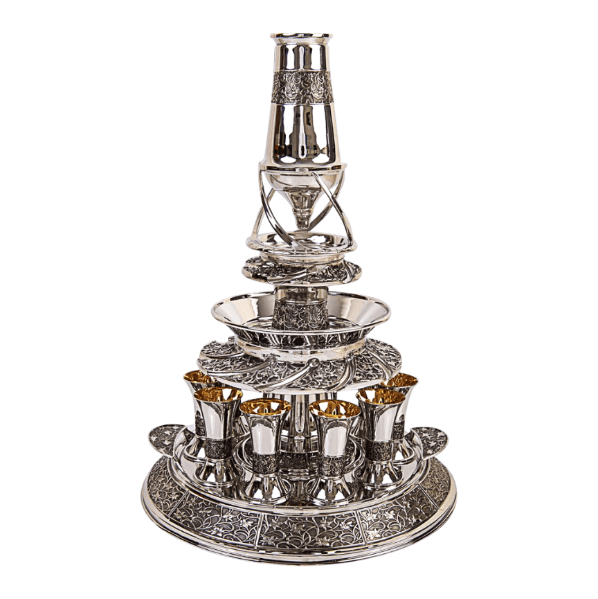 Falls Kiddush Wine Fountain Masterpiece - 10 Guests - Piece Silver Crafting By Zion Hadad - JLuxury
