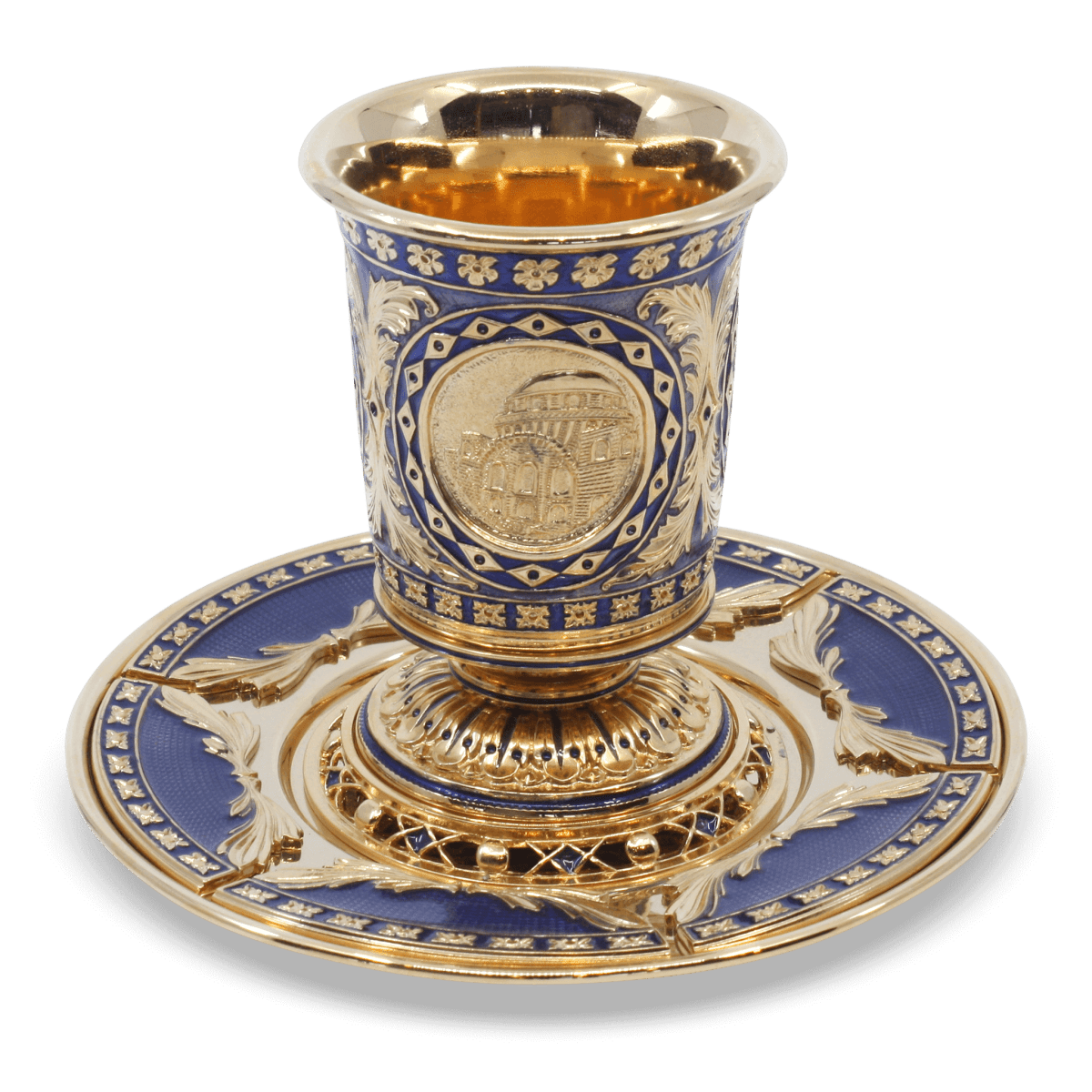 Gold and Blue Kiddush cup - Zion Hadad - JLuxury