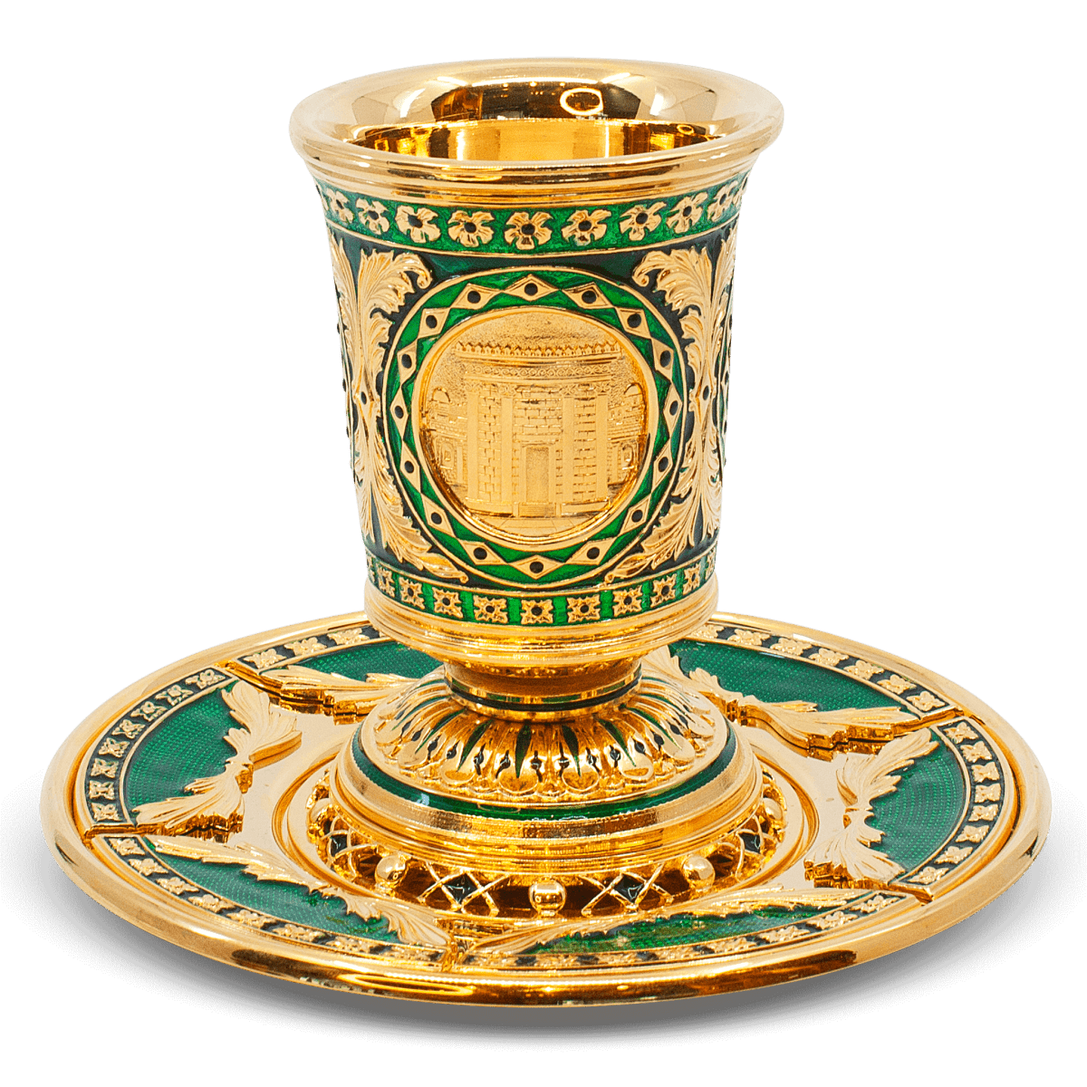 Gold and Green Kiddush cup - Zion Hadad - JLuxury