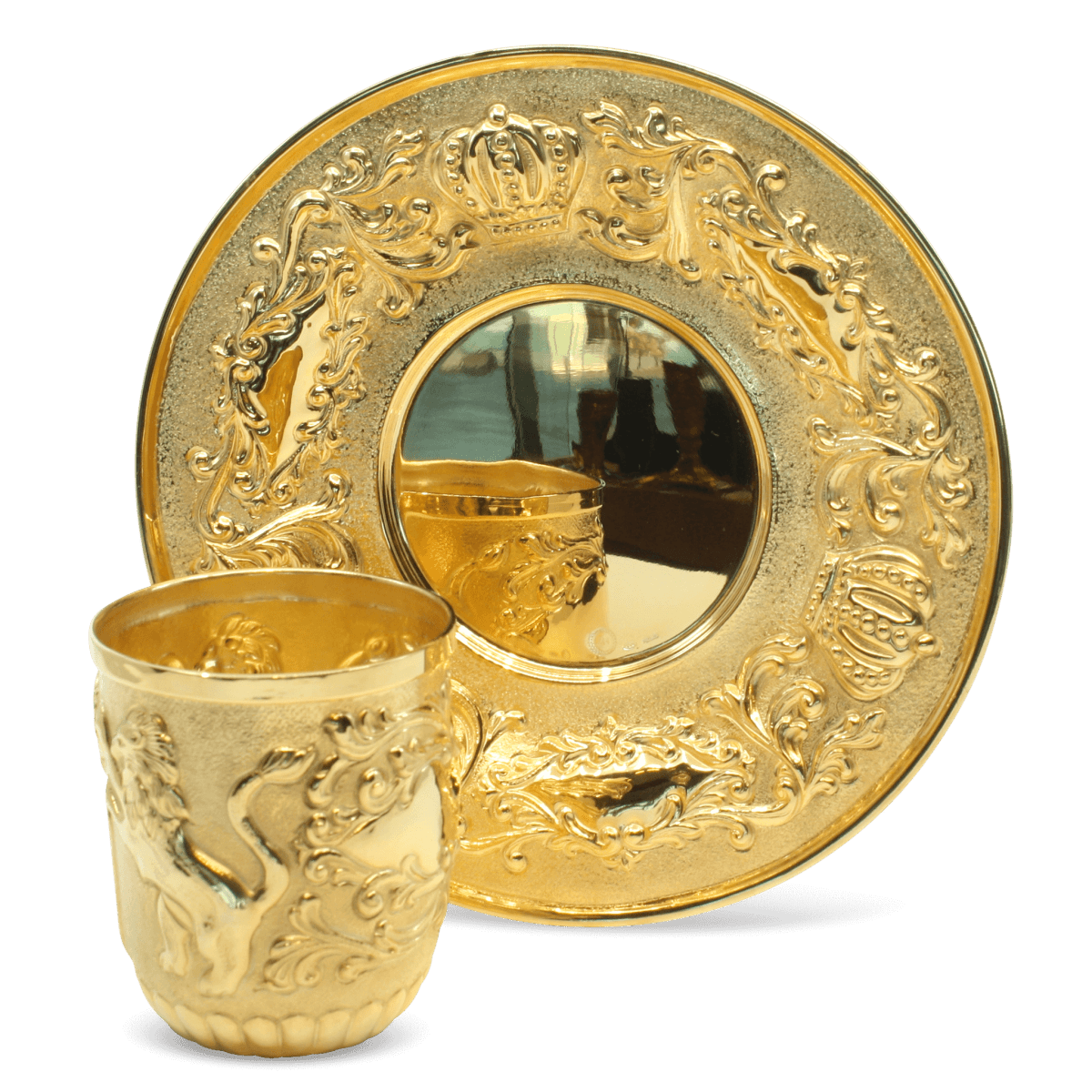 Gold Lions and Crowns Kiddush Cup Set - Zion Hadad - JLuxury