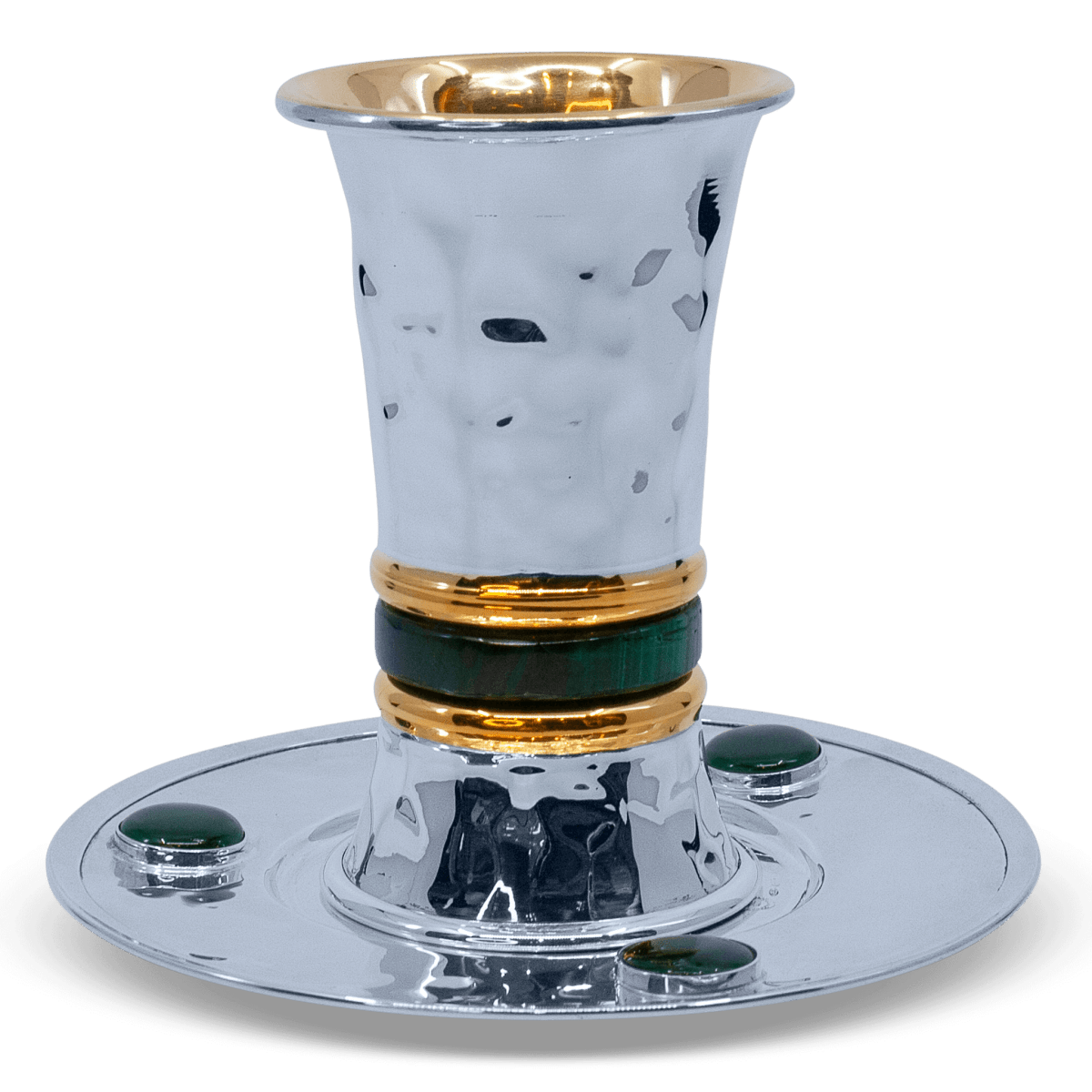 Gold plating decoration Hammered Malachite Kiddush Cup Set - Zion Hadad - JLuxury