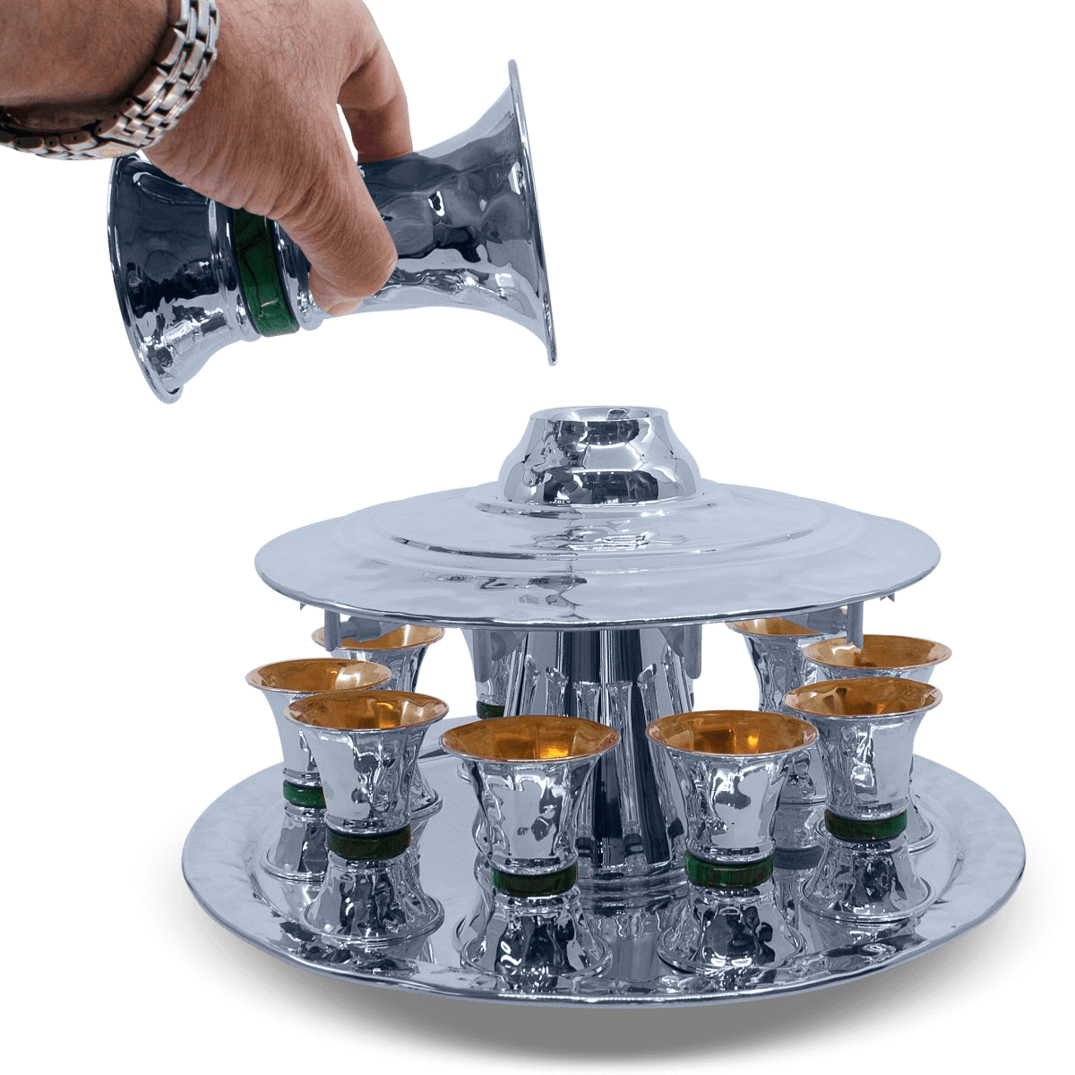 Hammer Kiddush Wine Fountain with Malachite Stones - Zion Hadad - JLuxury