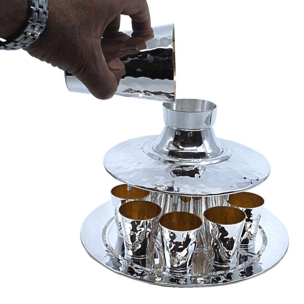 Hammered Shabbat Wine Fountain - 6,8 or 12 Guests - Zion Hadad - JLuxury