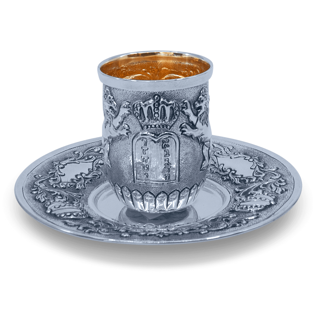 SILVER LION AND CROWNS KIDDUSH CUP SET - Zion Hadad - JLuxury