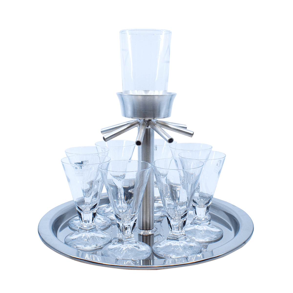Silver Plated Kiddush Wine Fountain with Crystal Glasses - Zion Hadad - JLuxury