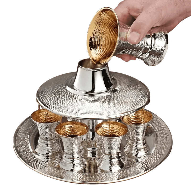 SPOTTED SILVER SHABBAT WINE FOUNTAIN - FOR 6 OR 8 GUESTS - Zion Hadad - JLuxury