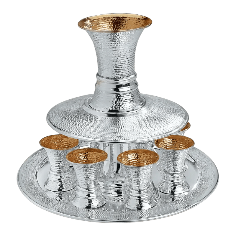 SPOTTED SILVER SHABBAT WINE FOUNTAIN - FOR 6 OR 8 GUESTS - Zion Hadad - JLuxury